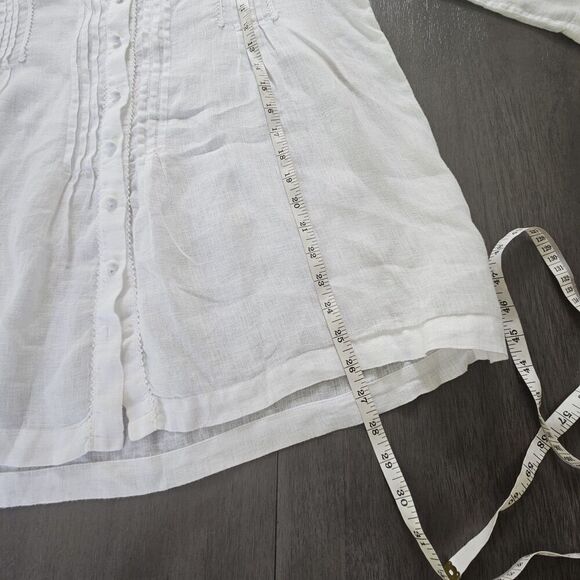 Tommy Bahama Womens M White Linen Button Shirt Pintuck Resort Sheer Beach - Picture 9 of 10